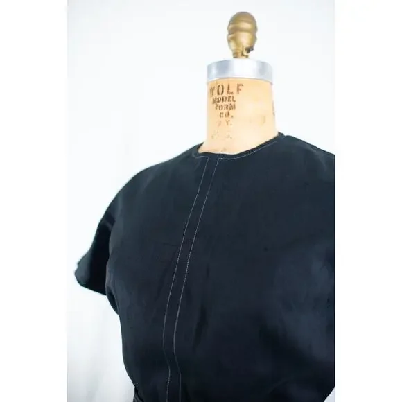 Vintage 60s Black Rayon Blend Mini Dress, Classic A-Line Retro Rockabilly, Small - Picture 5 of 13